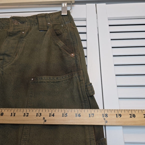 FREE PEOPLE Harmonica Coated Denim Maxi Skirt Green Cotton Utility Women's Sz 26 - Picture 10 of 11